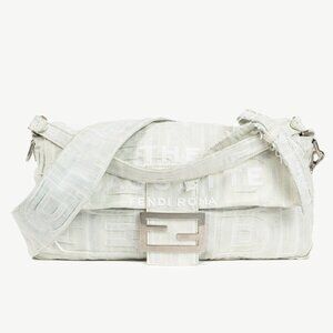 Fendi by Marc Jacobs Limited Maxi Baguette White Denim Shoulder Bag